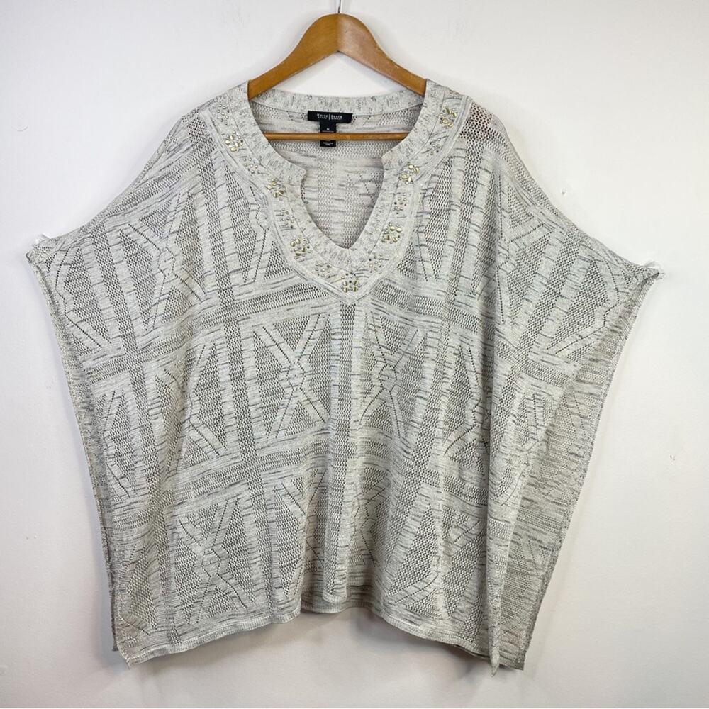 White House Black Market Lightweight Crochet Knit Metallic Studs Poncho Top M